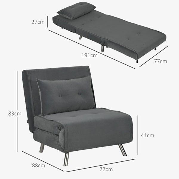Sovestol Foldestol Seng Funktion Enkelt Sofa Pude Gæsteseng Polstret Sofa Velvet Mørkegrå 77X88X83Cm