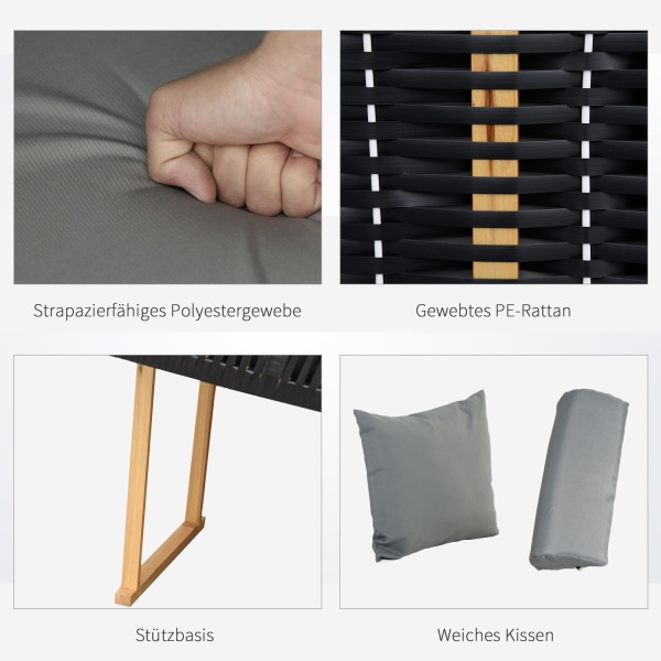Strandstol Fuld Liggende Haveseng Med Kopholdere, Pe Rattan, Lysegrå, 118X79X160Cm