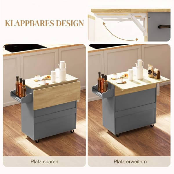 Köksvagn med låda, skåp, handdukshängare, grå/ek
