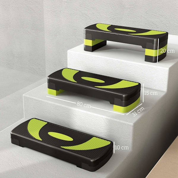 Stepping board aerobic stepper höjdjusterbar med 3 nivåer (10/15/20 cm) fitness motionscykel för inomhus utomhus lastkapacitet upp till 150 kg grön