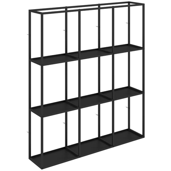 Industriel metalvæghylde med 9 rum, sort