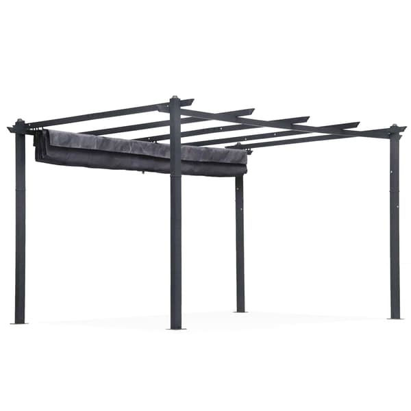 Havepergola 3x4m, stålramme, grå baldakin