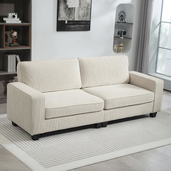 3-sits soffa, soffa med armstöd, ryggkuddar, vardagsrumssoffa med sladdskydd, fjäderkärna, stoppad soffa för vardagsrum, sovrum 227 x 84 x 87 cm, kräm