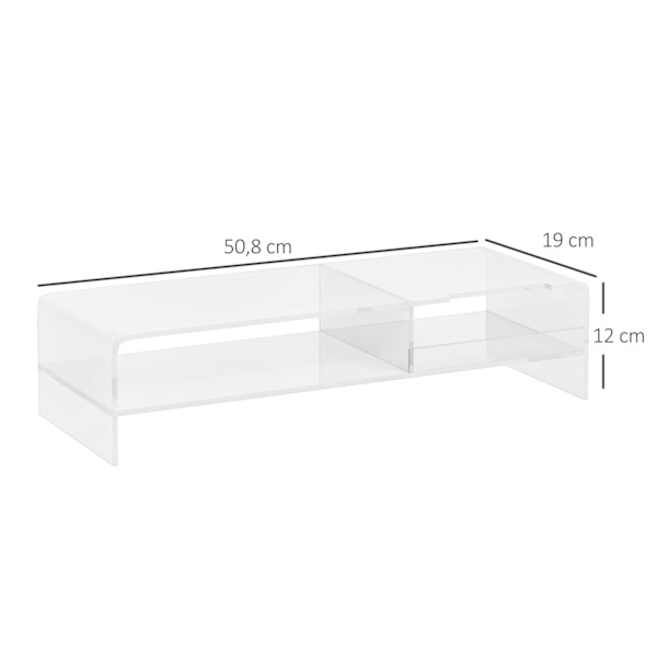 Skærmstativ Skærmophæng Med Opbevaringsrum, Til Skærme Op Til 24 Tommer, Pc, Bærbar Computer Op Til 5 Kg, Akryl, 50,8X19X12Cm