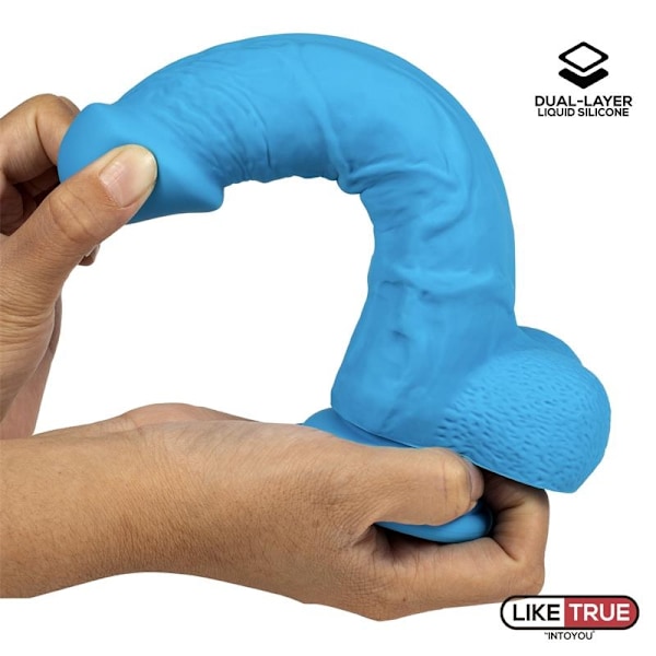 Realistisk Dildo Flydende Silikone Dual Layer 8 Blå