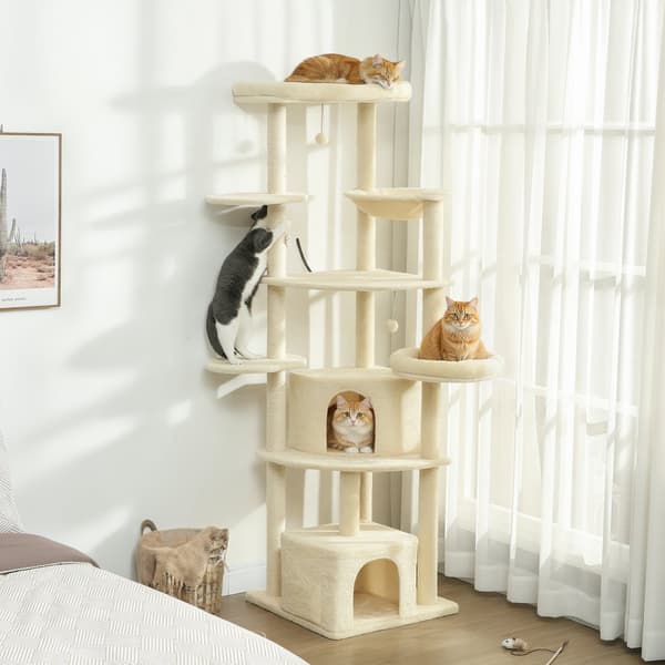 Kradsetræ, 2m, i flere niveauer, sisal, hængekøje, beige