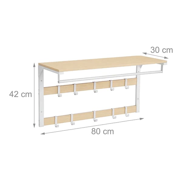Väggmonterad klädhängare med hyllplan, vit, 80 cm