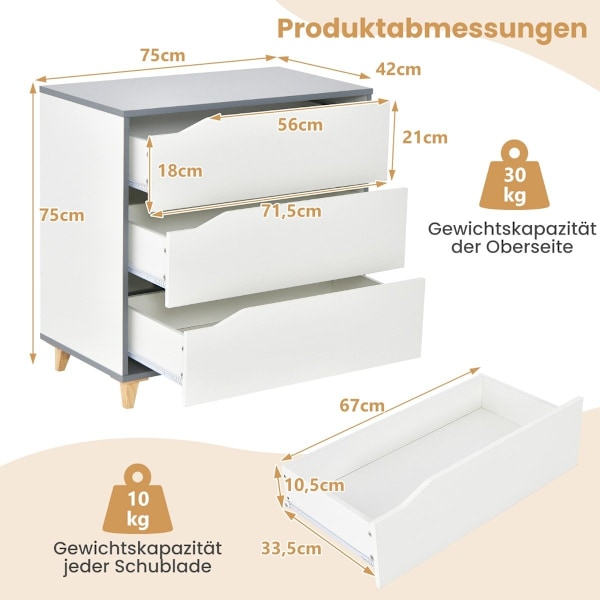 Moderne kommode med skuffer, skænkskuffeskab til soveværelse og garderobe, hvid