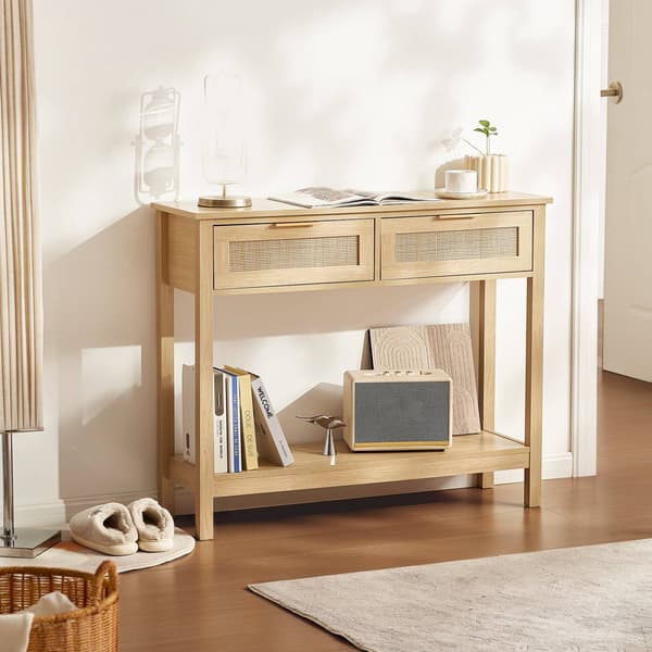 Rattan konsolbord med 2 skuffer, skydedør