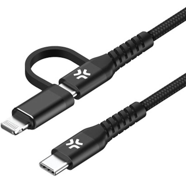 2-i-1 kabel USB-C - USB-C/Lightning 60W 1m Sort