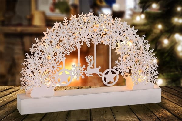 LED-ljusbåge med timer – Vit snöflingedesign