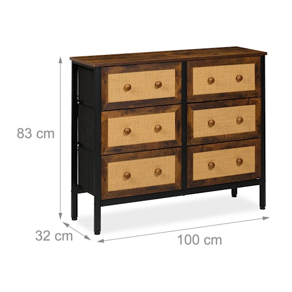 Kommode med 6 skuffer i rattan stil