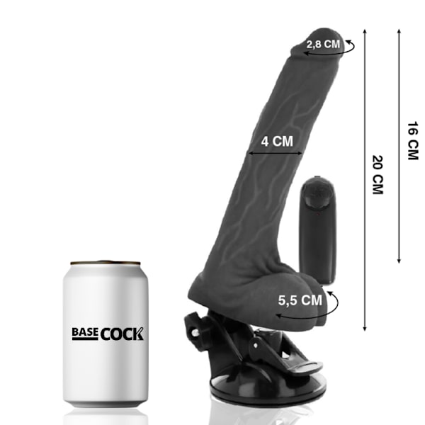 Basecock - Realistisk svart fjärrkontrollvibrator med testiklar 20 Cm -O- 4 Cm