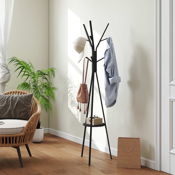 Sort knagerække med hylde og 8 kroge, moderne design