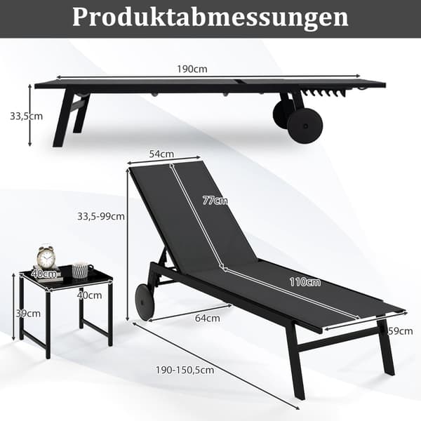Säädettävä ulkotuolisetti pöydällä, harmaa