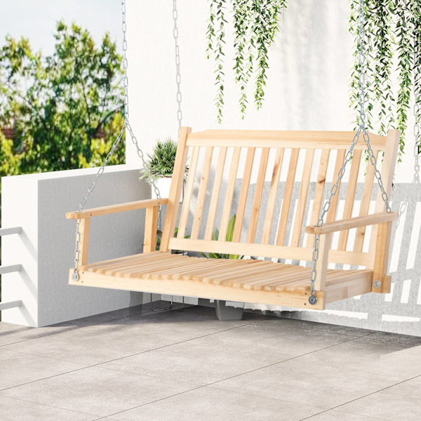 Havegynge Til 2 Personer Gyngebænk Hængende Bænk Massivt Træ Terrasse Terrasse Baggård Naturlig 117 X 69 X 60 Cm