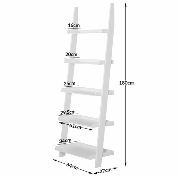 Stegehylla 5-våningar, 180 cm, MDF-trä, vit