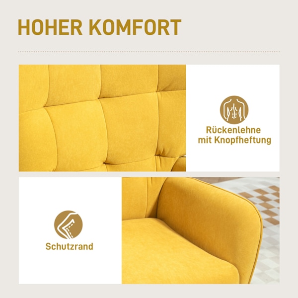 Lænestol Stue Lounge Stol Afslapningsstol med træben Læsestol med Velvet Look Polstret Stol til Soveværelse Gul