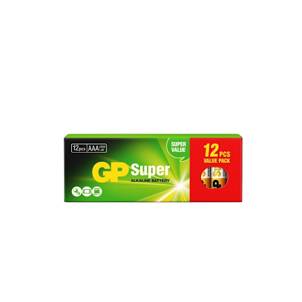 GP Super Alkaline AAA-batteri, LR03, 12-pack