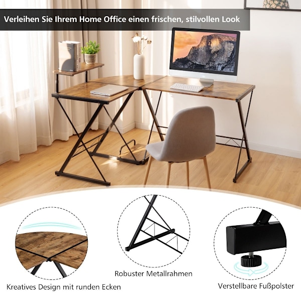 Hörnskrivbord L-format datorbord av trä 147 x 112 x 79 cm brun