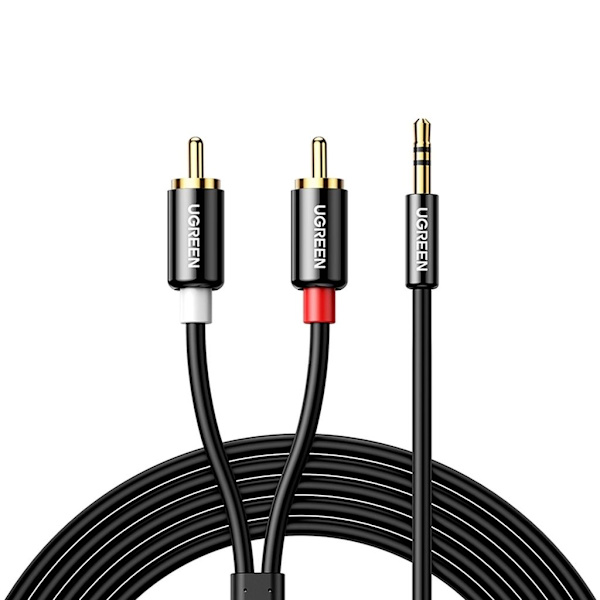Ugrønt 3,5 mm minijack til 2RCA lydadapterkabel, 1,5 m - sort