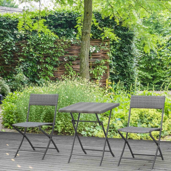Polyrattan Bistro Setti 2 Hengelle Rottinki Puutarhakalusteet Harmaa