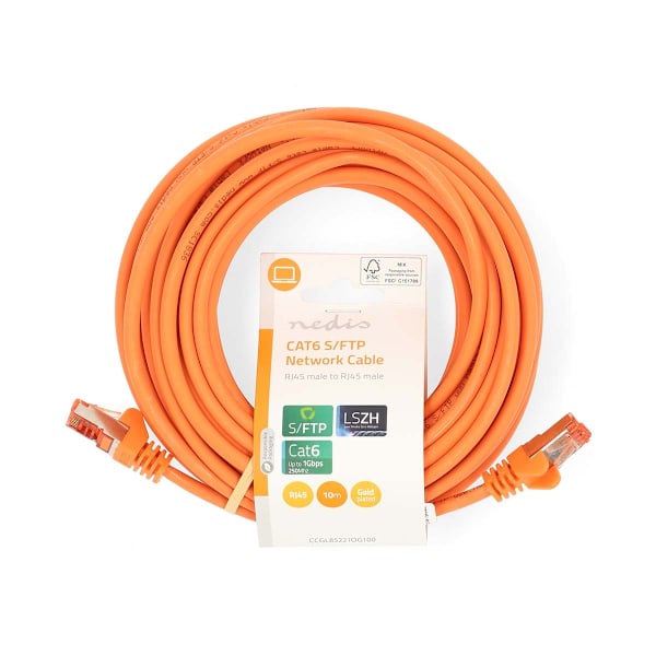 CAT6 Nätverkskabel | RJ45 hane | RJ45 hane | S/FTP | 10.0 m | Rund | LSZH | Orange | Label