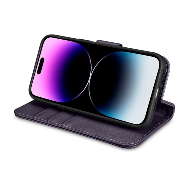 2-i-1 Läder Flip Cover iPhone 14 Pro Anti-RFID plånboksfodral Mörklila
