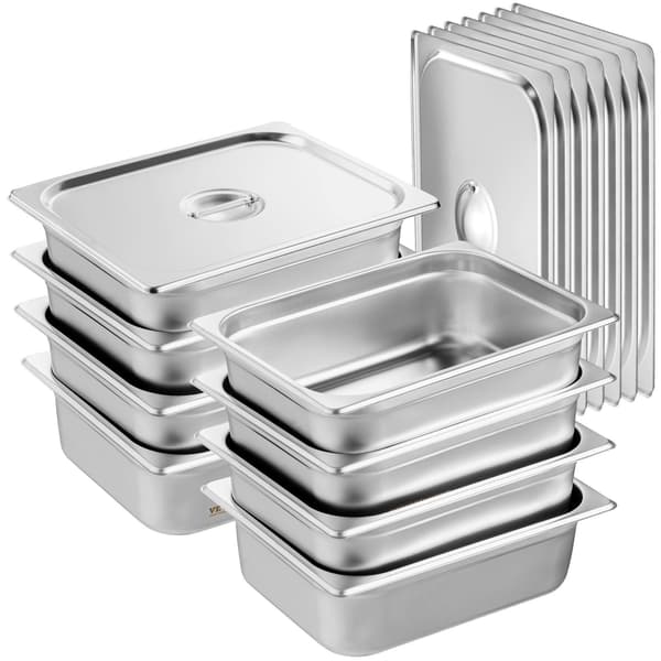 Ångbordspannor i 1/2 storlek, rostfritt stål, 8-pack, lock, 10 cm