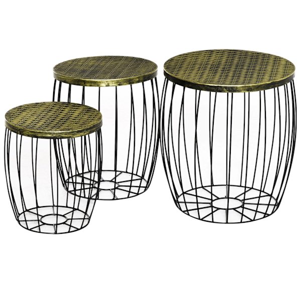 Sivupöydät Setti 3 Retro Style Metal Basket Natural + Musta 3 Kokoa