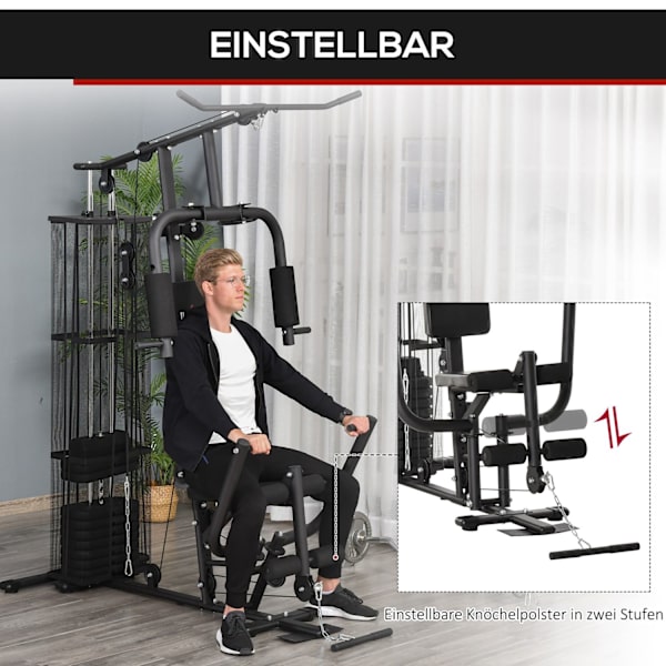 Gym Monikuntosali-Kuntoasema Monikuntosali, Jossa Painot, Latta Alasveto Ja Jalkakihartaminen, Metalli Ja Pu Synteettinen Nahka, Musta