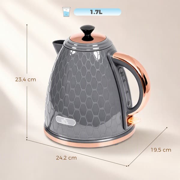 Vattenkokare, 2200W, 1,7L, Grå, Snabbkokning, Filter
