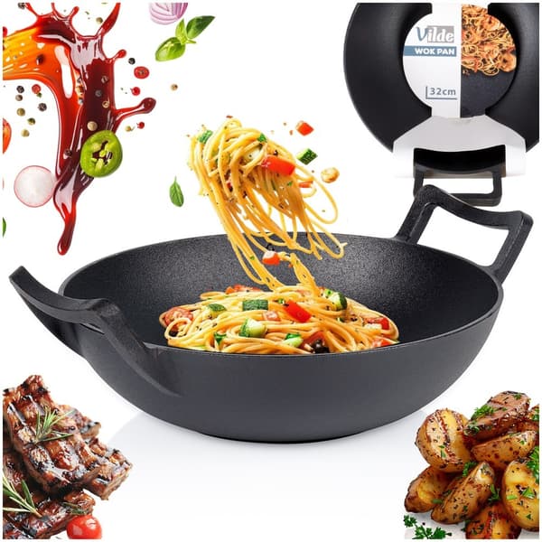 Støbejerns wokpande, 32 cm