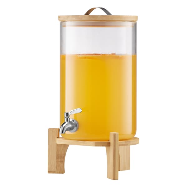 Glas drikkevaredispenser 8L, træstativ, stålhane