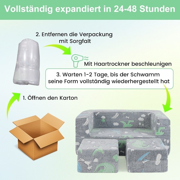 Modulopbygget børnesofa glød i mørket legesofa modulopbygget sofa dinosaur