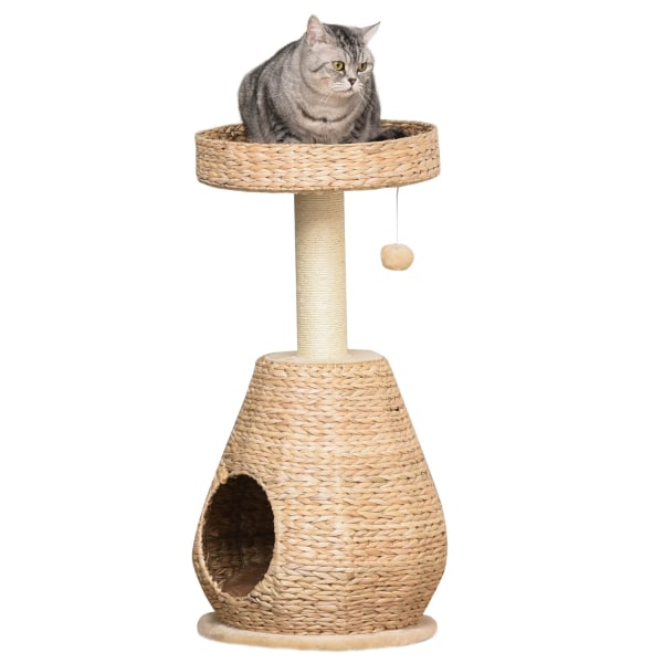 Cat Træ Kradsestolpe Killingemøbler Med Cat Cave Ball Legetøj Sisal Blød Plys Gul Højde 82,5 Cm