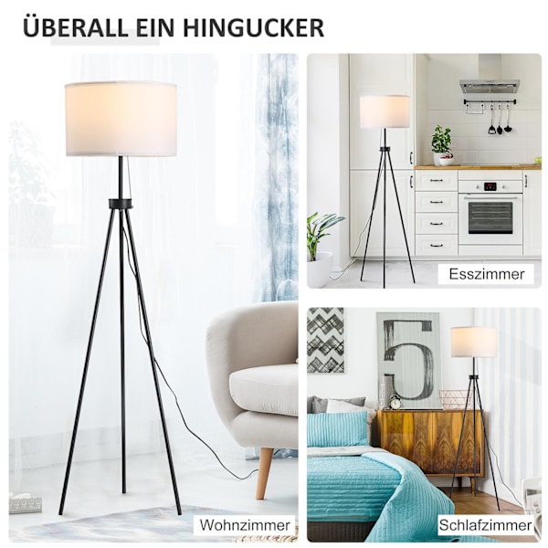 Gulvlampe Moderne Gulvlampe E27, Stål & Polyester, Sort & Hvid, 37X37X152Cm