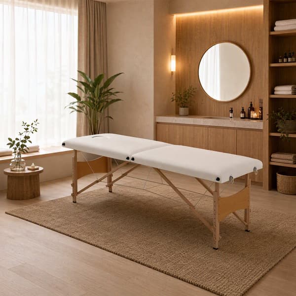Bærbar 2-zoners massagebriks, justerbar højde, cremehvid