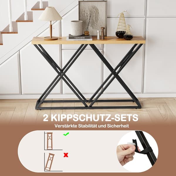 Konsolbord med geometrisk metallbas, 140 cm
