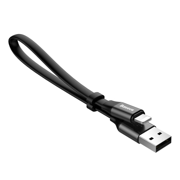 Litteä kaapeli Iphone Lightning USB-kaapeli pidikkeellä 2A 23cm musta