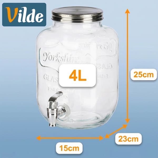 Glas drikkevaredispenser med hane, 4 liters kapacitet