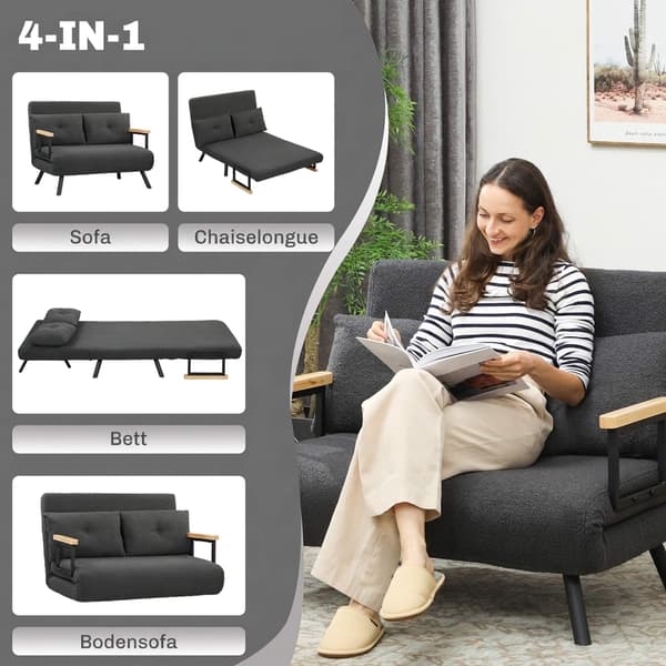 Konvertibel 2-sits bäddsoffa med sherpa-look, mörkgrå