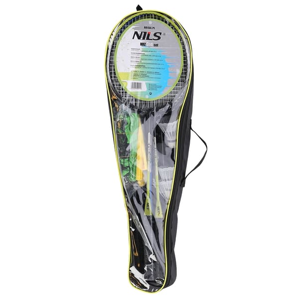 Badmintonset – 4 racketar, 3 fjäderbollar, nät och skydd
