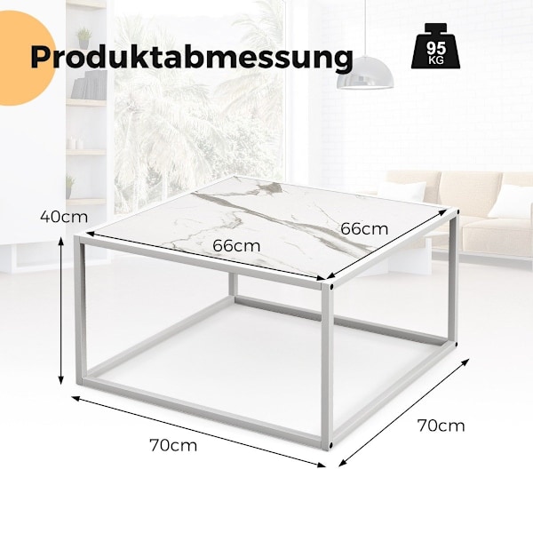 Sofabord i marmorlook rektangulært sofabord med metalstel 70 x 70 x 40 cm hvid