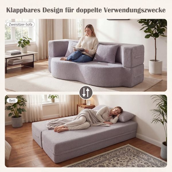 Bäddsoffa, Teddy-Fleece, 192,5 cm, Vit