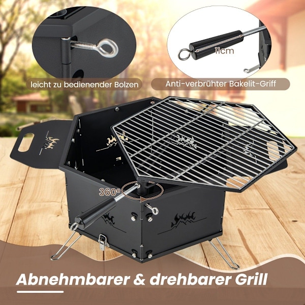 suuri hiiligrilli 360° pyörivällä grillillä 2 in 1 tulikulho 77 x 74 x 38 cm