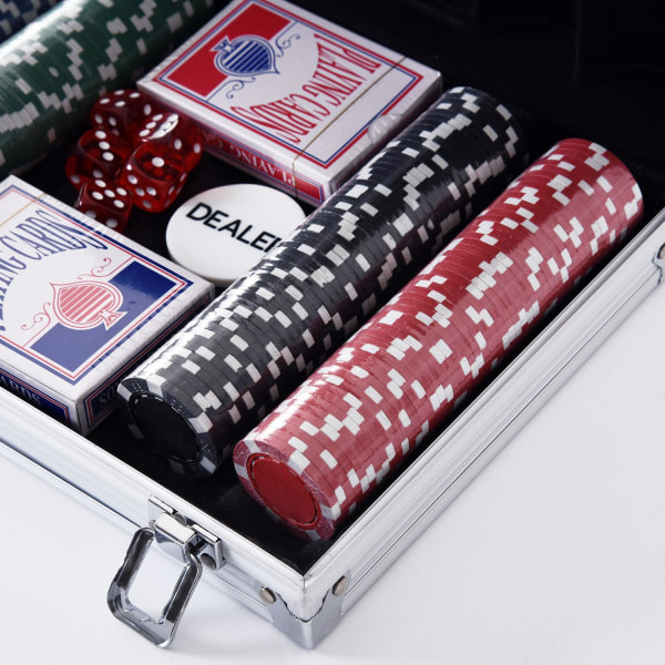 Pokerfodral 200 Pokermarker, 2 Kortspel, 5 Tärningar, Aluminiumf