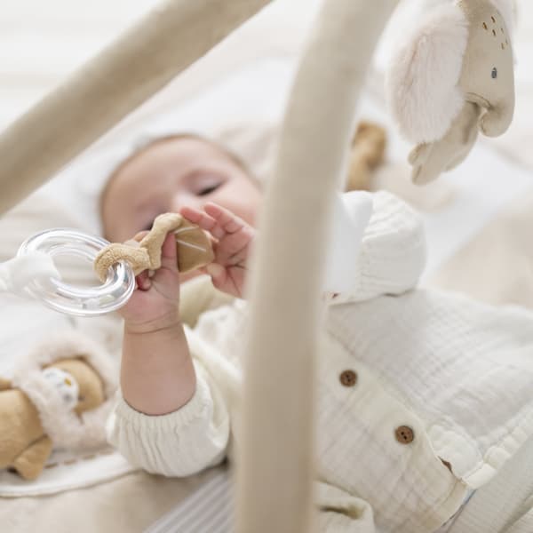 Babylekmatta med bågar och interaktiva leksaker