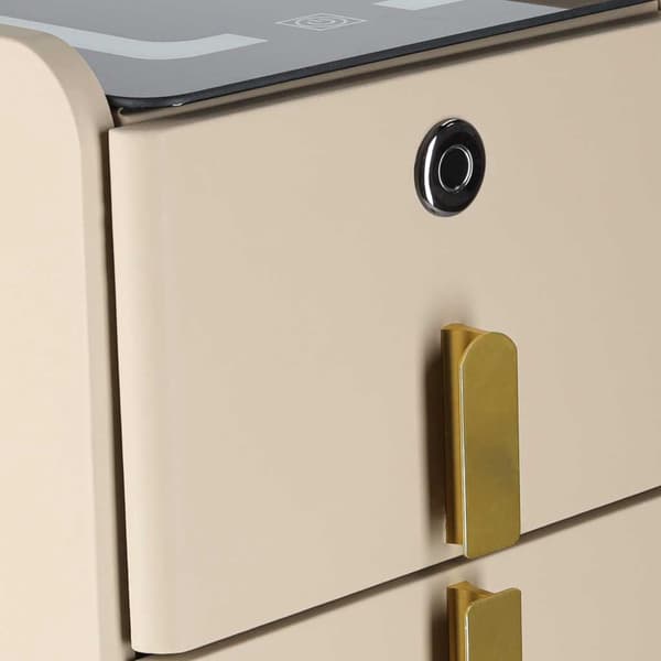 Beige natbord med LED-lys, USB-opladning, Bluetooth-højttaler