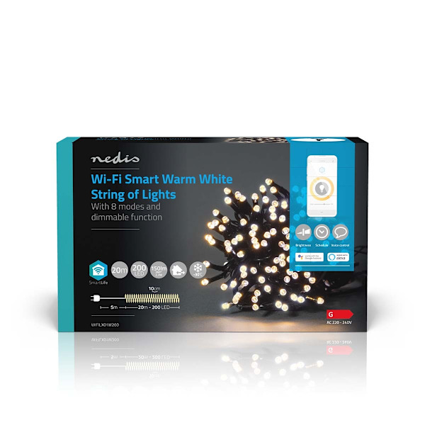 SmartLife Jouluvalot | Nauha | Wi-Fi | Lämmin Valkoinen | 200 LED's | 20.0 m | Android™ / IOS